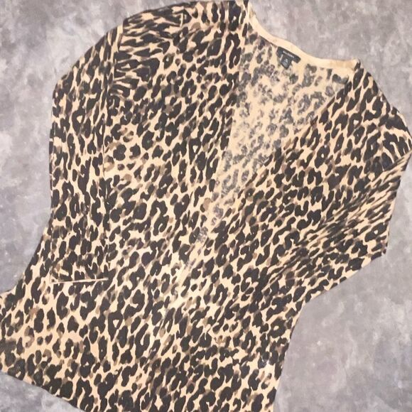 Halogen Leopard Print Open Sweater w/ Ribbed Cuffs - Picture 7 of 9